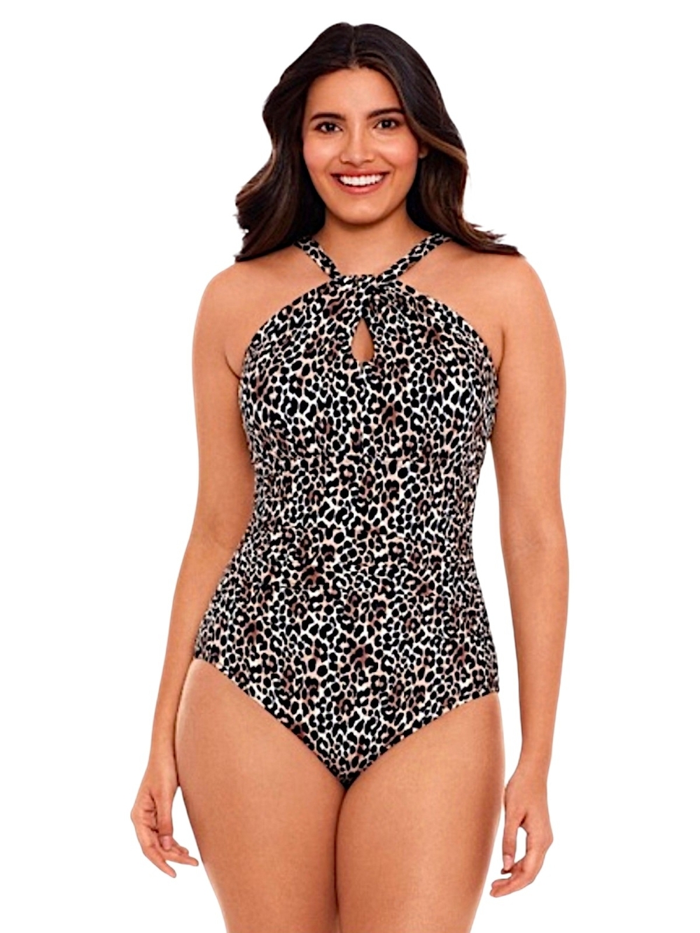 Embrace Your Curves Sloan Keyhole Leopard One Piece Swimsuit 1X 16W 18W